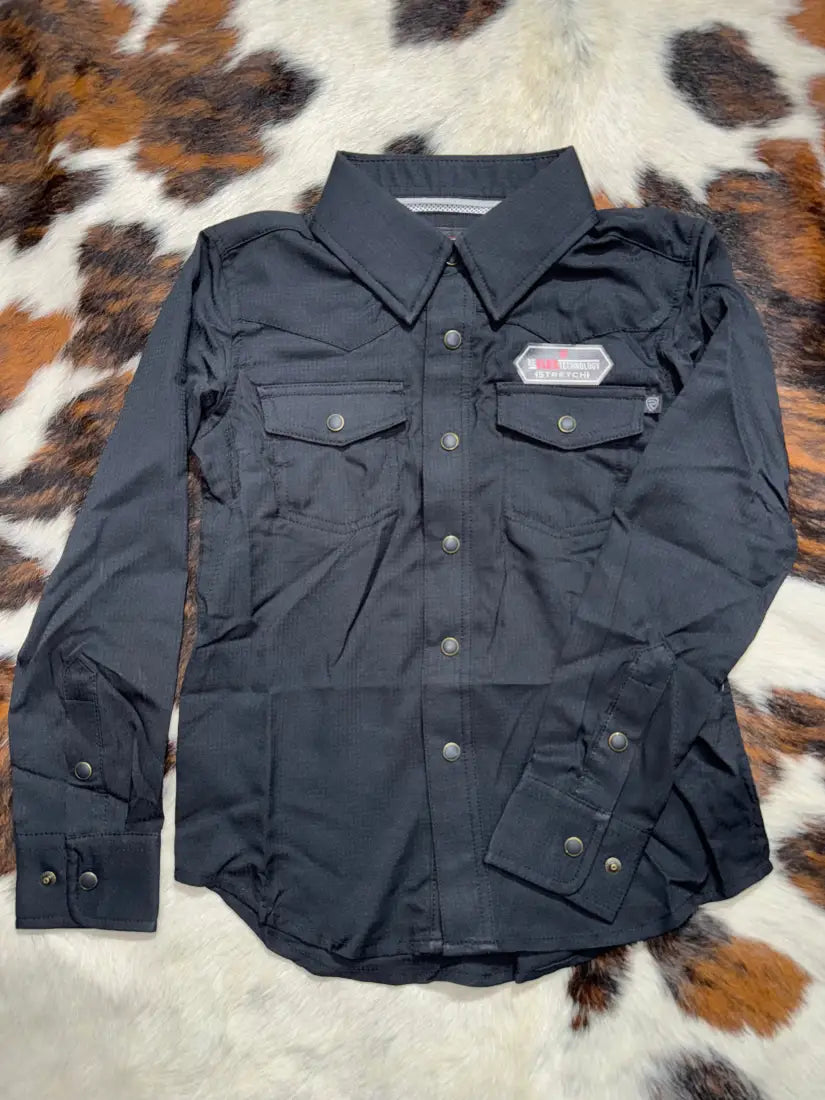 Rock & Roll Girl’s TEK Solid Western Shirt Black / XSmall Girl’s Western