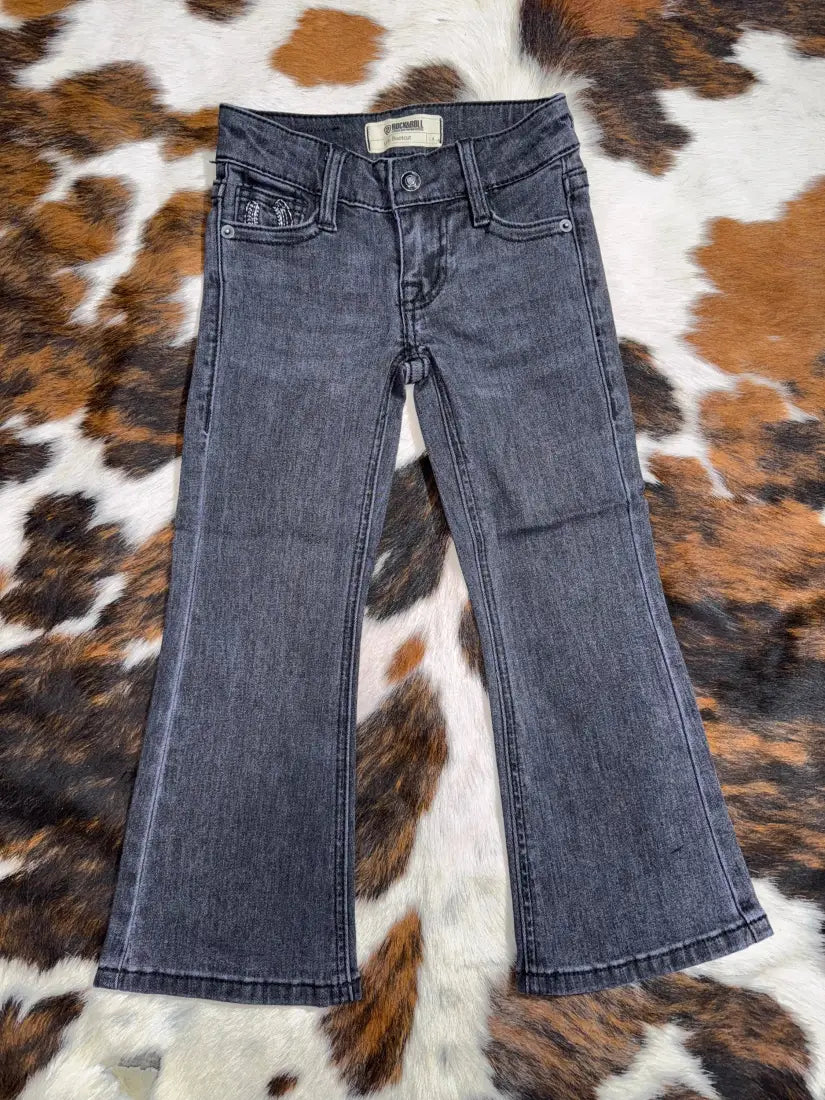 Rock & Roll Girl’s Vintage Wash Black Horseshoe Bootcut Jean Girl’s Bottoms
