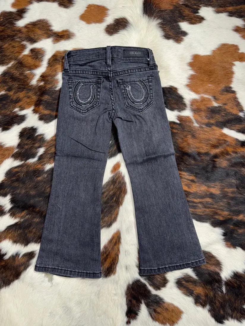 Rock & Roll Girl’s Vintage Wash Black Horseshoe Bootcut Jean Girl’s Bottoms