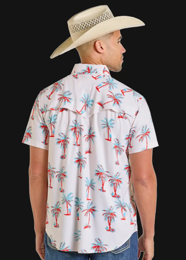 Rock & Roll Men’s TEK Palm Tree Ripstop Short Sleeve Western Shirt Men’s Western