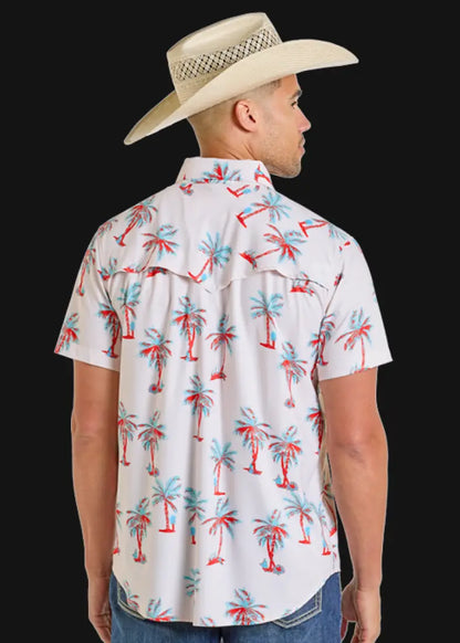 Rock & Roll Men’s TEK Palm Tree Ripstop Short Sleeve Western Shirt Men’s Western