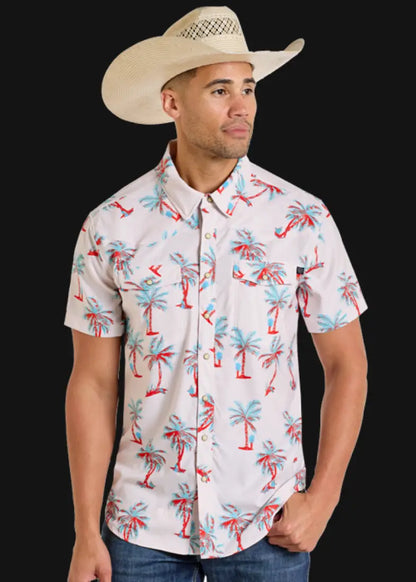 Rock & Roll Men’s TEK Palm Tree Ripstop Short Sleeve Western Shirt Men’s Western