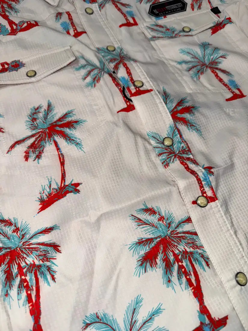 Rock & Roll Men’s TEK Palm Tree Ripstop Short Sleeve Western Shirt Small Men’s Western