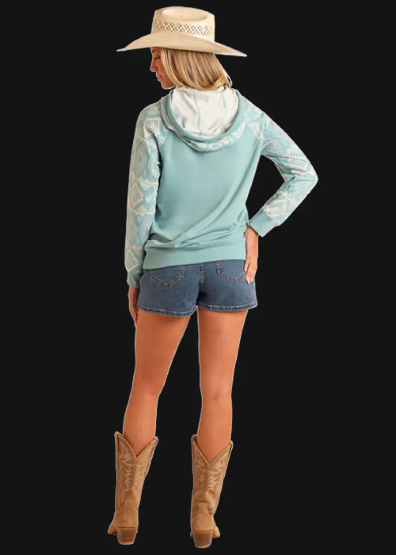 Rock & Roll Women’s Aqua Contrast Sleeve Hoodie Women’s Pullover