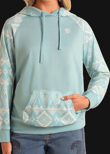 Rock & Roll Women’s Aqua Contrast Sleeve Hoodie XSmall Women’s Pullover