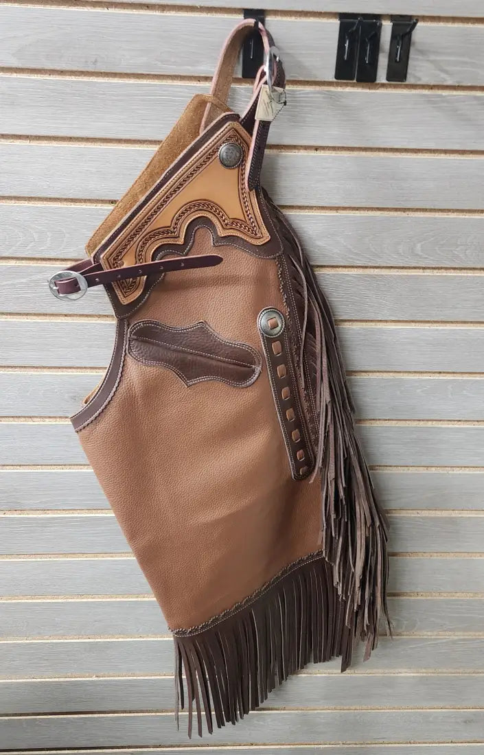 Rockin’ Y Adult Leather Chinks - Two Tone with Pocket (#4) Medium / 3 Chaps/Chinks