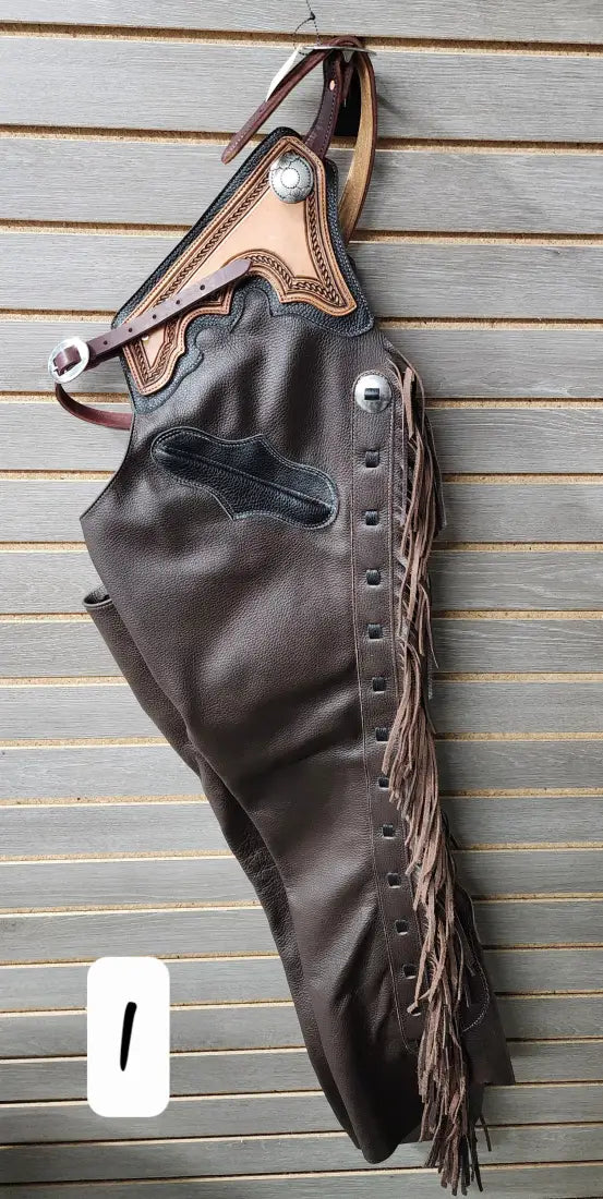 Rockin’ Y Adult Leather Shotgun Chaps Large / 1 Chaps/Chinks