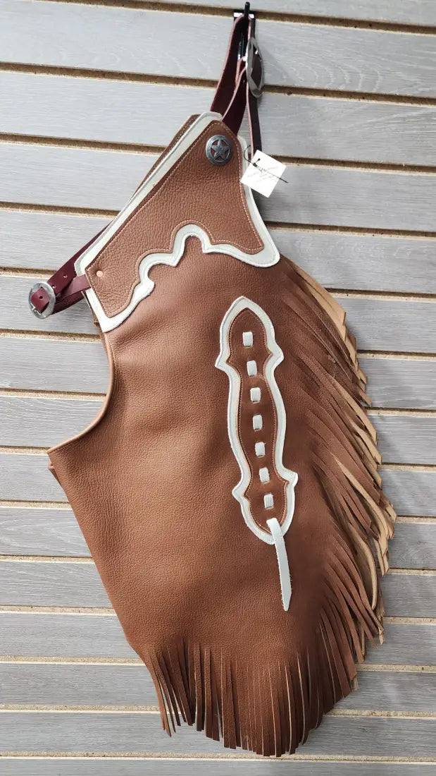 Rockin’ Y Adult Two-Tone Leather Chinks (#1) Medium / Medium Brown/White Chaps/Chinks