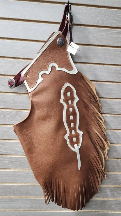 Rockin’ Y Adult Two-Tone Leather Chinks (#1) Medium / Medium Brown/White Chaps/Chinks