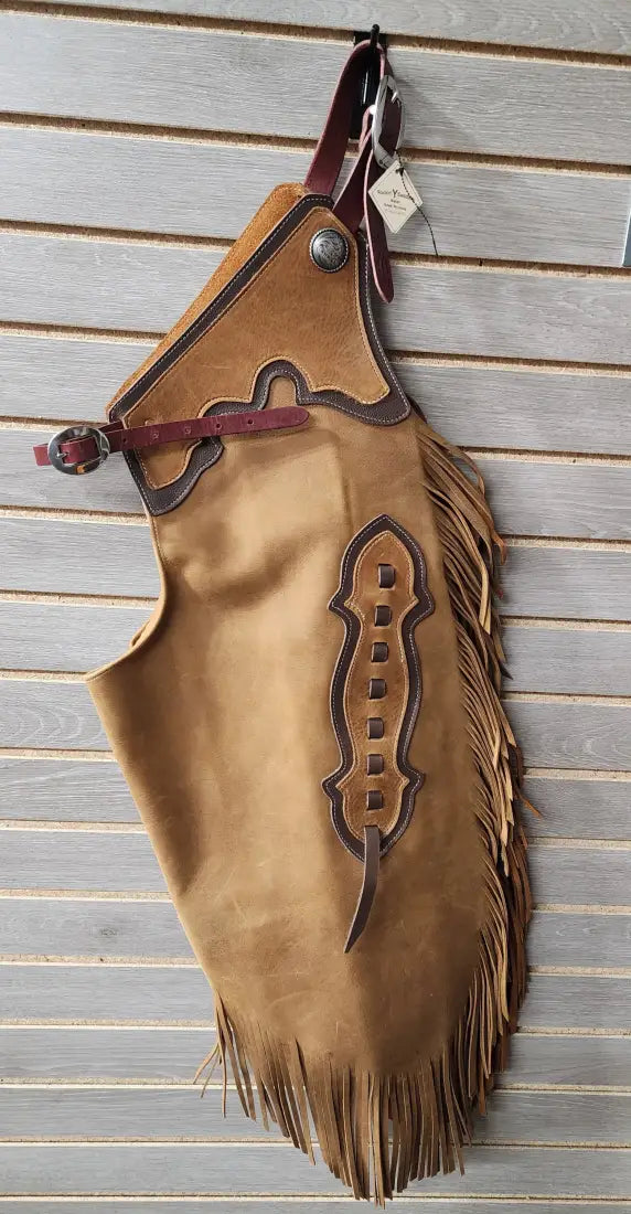 Rockin’ Y Adult Two-Tone Leather Chinks (#1) Medium / Oil Tan/Dark Brown Chaps/Chinks