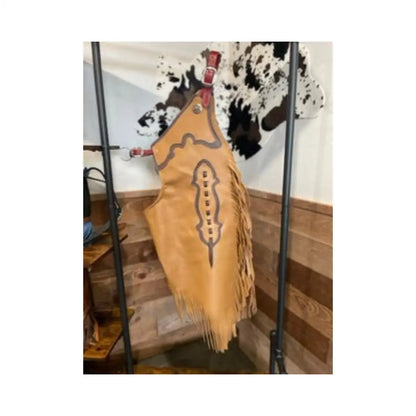 Rockin’ Y Adult Two-Tone Leather Chinks (#1) Small / Camel/Medium Brown Chaps/Chinks