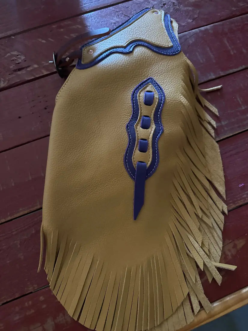 Rockin’ Y Kid Leather Chinks Buckskin/Purple Chaps/Chinks