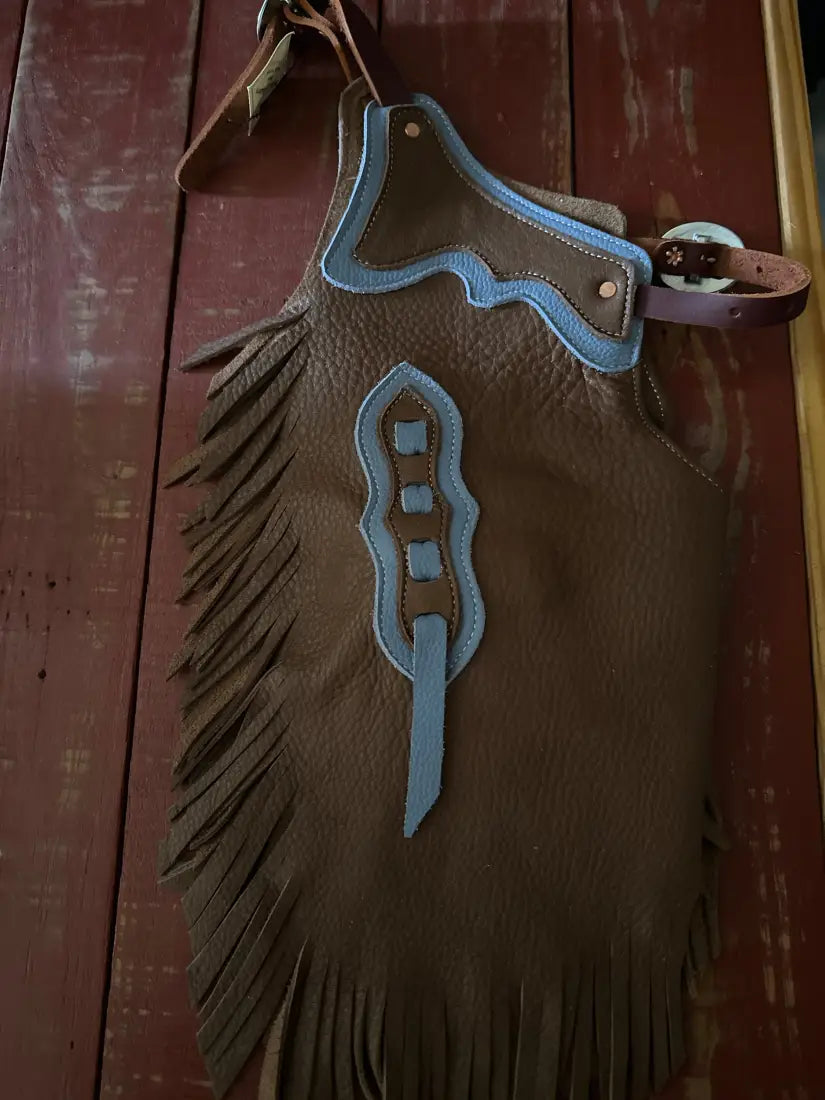 Rockin’ Y Kid Leather Chinks Chocolate/Periwinkle Chaps/Chinks