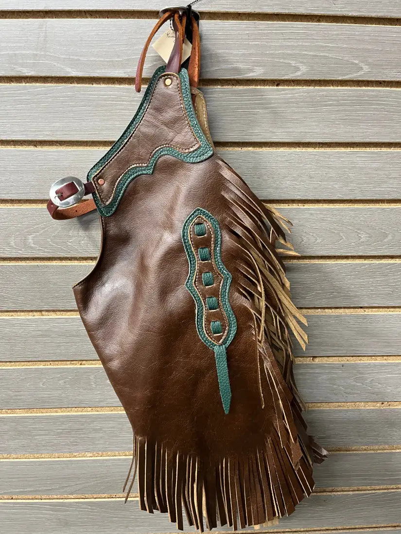 Rockin’ Y Youth Leather Chinks Hunter Green/Brown Chaps/Chinks