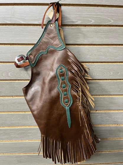 Rockin’ Y Youth Leather Chinks Hunter Green/Brown Chaps/Chinks