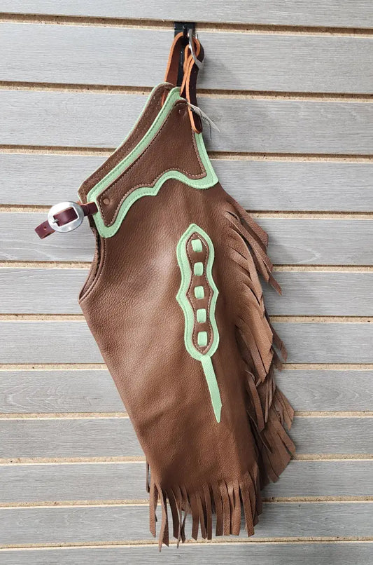 Rockin’ Y Youth Leather Chinks Medium Brown/Pistachio Chaps/Chinks