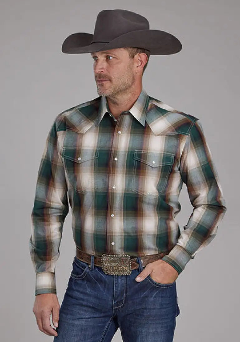 Roper Men’s Green Tree Plaid Western Shirt Medium Men’s Western