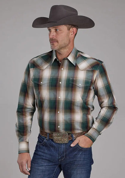 Roper Men’s Green Tree Plaid Western Shirt Medium Men’s Western