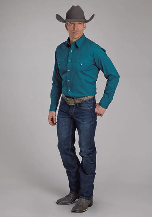 Roper Men’s Teal Poplin Western Shirt Men’s Western