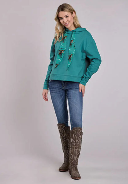 Roper Women’s Turquoise Handkerchief Tie Hoodie Women’s Pullover