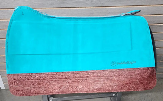 SaddleRight Legacy Saddle Pad 29’’ x 32’’ - Jade Suede & Cognac Floral 29’’ X 32’’ / 3/4’’ Saddle Pad