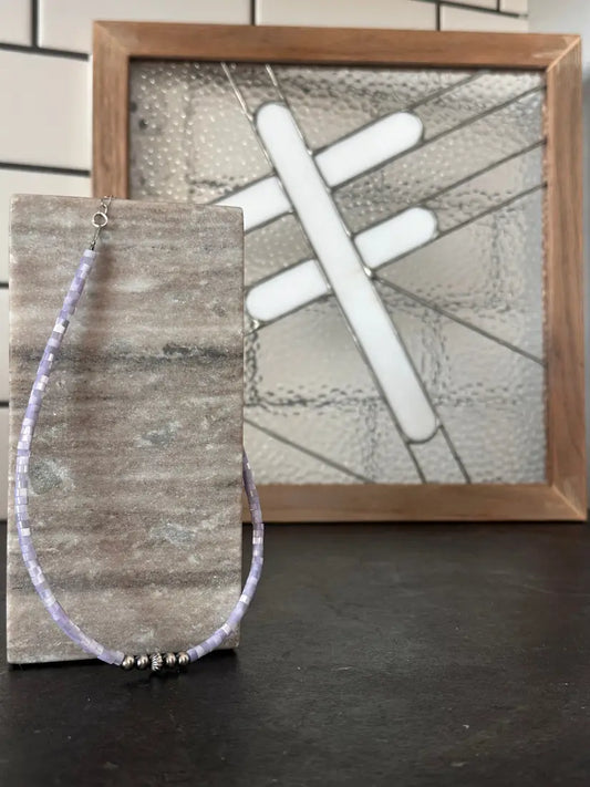 Shell Heishi & Sterling Silver Pearls Choker Necklace Purple Jewelry