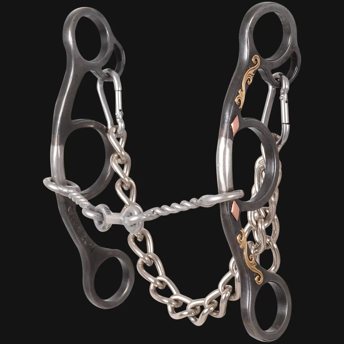 Sherry Cervi Barrel Bit Diamond II Gag Short Shank - Browned Iron Small Twisted Wire Dogbone Bit