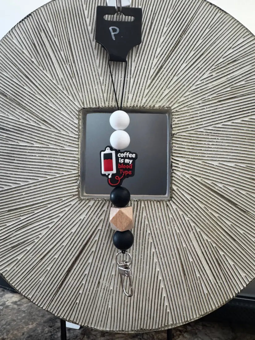 Silicone Bead Car Freshener Holder P. Coffee is my Blood Type Home Goods