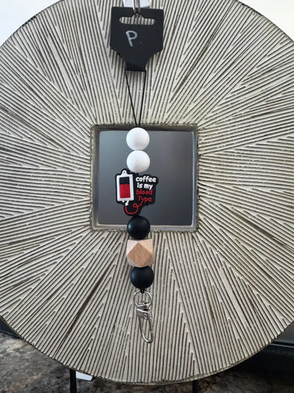 Silicone Bead Car Freshener Holder P. Coffee is my Blood Type Home Goods