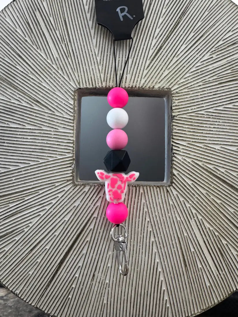 Silicone Bead Car Freshener Holder R. Hot Pink/ Cow Home Goods