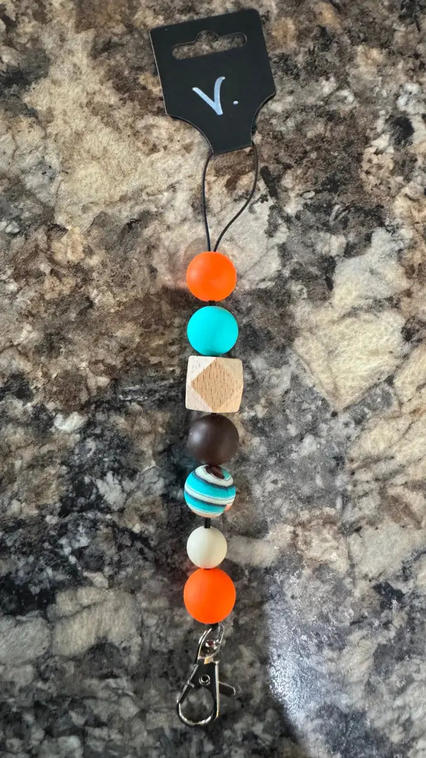 Silicone Bead Car Freshener Holder V. Turquoise/Orange/Stripes Human Accessories