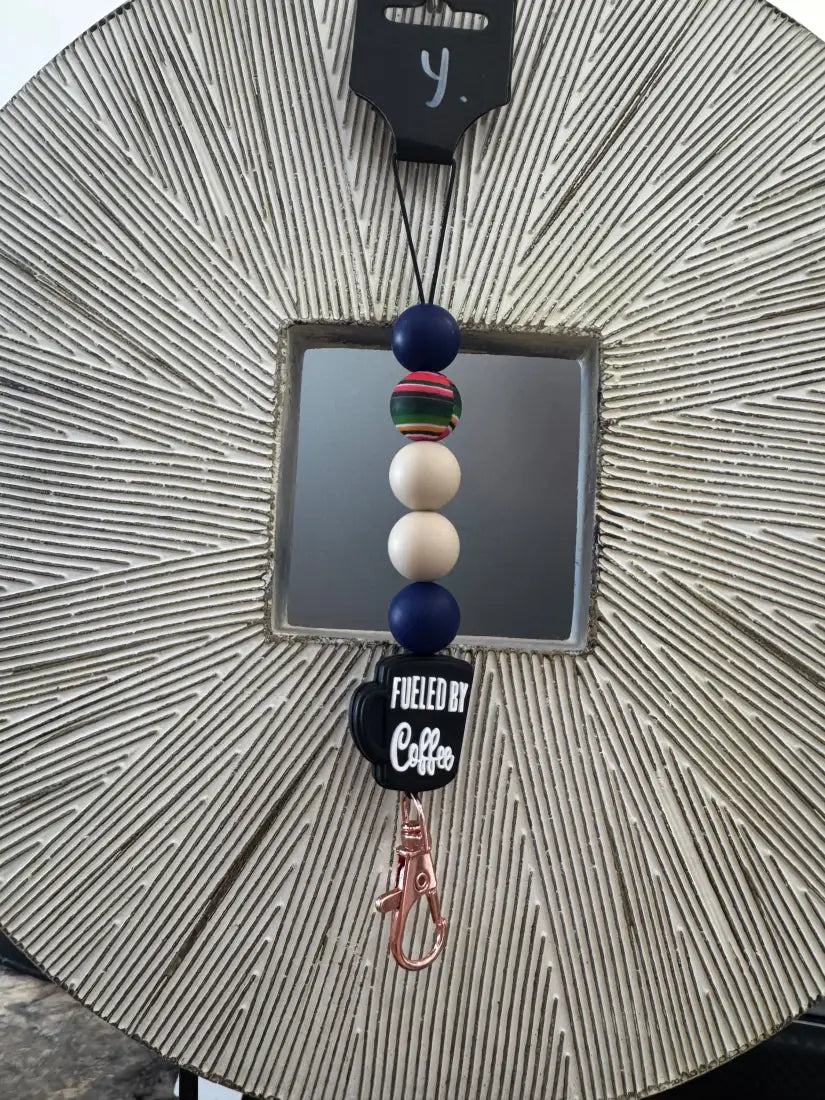 Silicone Bead Car Freshener Holder Y. Fueled By Coffee/ Navy/ Rainbow Home Goods