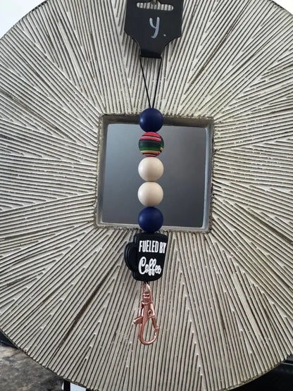 Silicone Bead Car Freshener Holder Y. Fueled By Coffee/ Navy/ Rainbow Home Goods