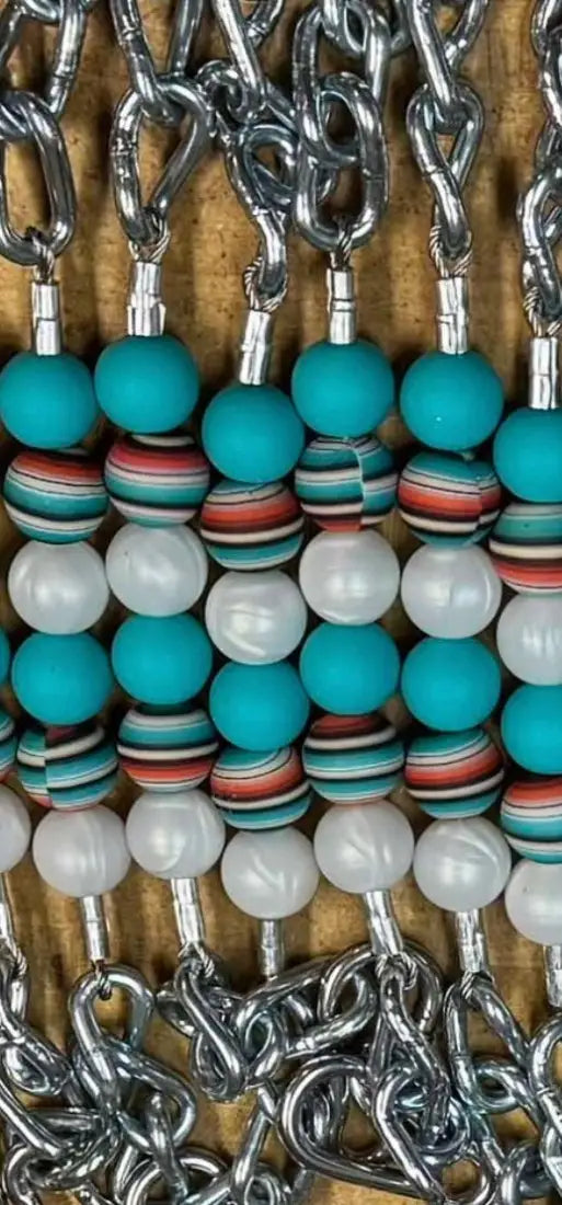 Silicone Bead Curb Strap 5- Turquoise/White/Orange Stripe Bit Accessories