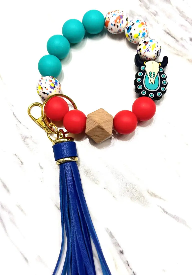 Silicone Bead Wristlet Keychain 4. Skull/ Red/ Turquoise/Splatter Human Accessories