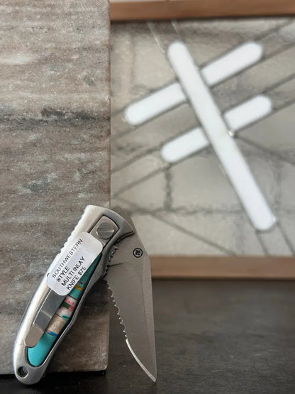 Southwestern Multi Stone Inlay Knife Pocket Clip Jewelry