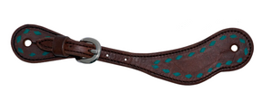 Cowboy Tack Youth Spur Straps - Chocolate with Turquoise Buckstitching