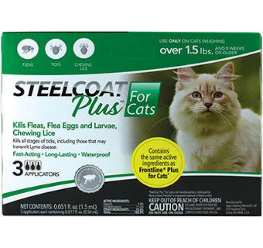 Steelcoat Plus® For Cats (Over 1.5 lb) Pet Dewormer & Tick Prevention
