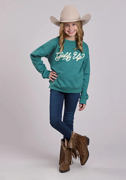 Stetson Girl’s Turquoise Giddy Up Pullover Sweatshirt Girl’s Pullover