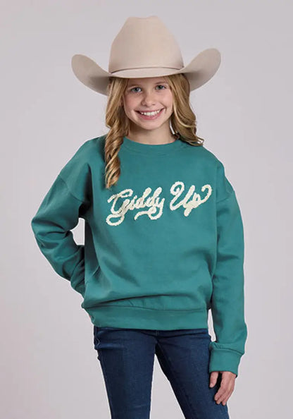 Stetson Girl’s Turquoise Giddy Up Pullover Sweatshirt Girl’s Pullover