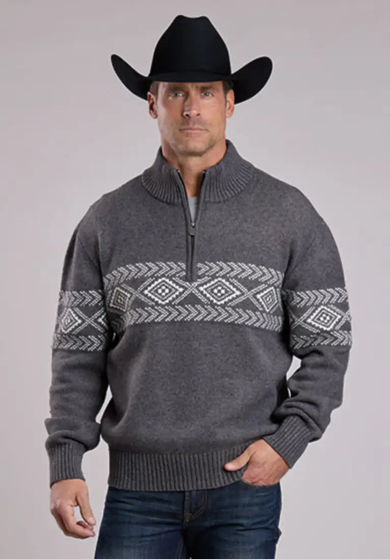 Stetson Men’s Gray Aztec Wool Blend ¼ Zip Sweater Men’s Pullover