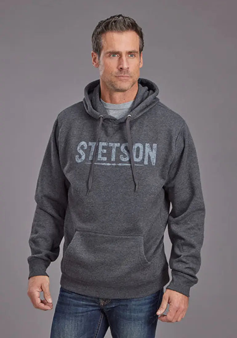 Stetson Men’s Heather Charcoal Distressed Hoodie Men’s Pullover