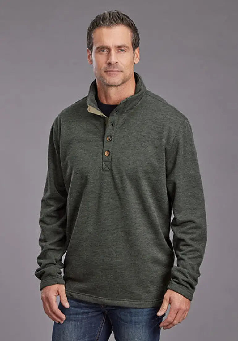 Stetson Men’s Honeycomb Bonded Knit Pullover Small / Heather Deep Olive / Gray Men’s Pullover