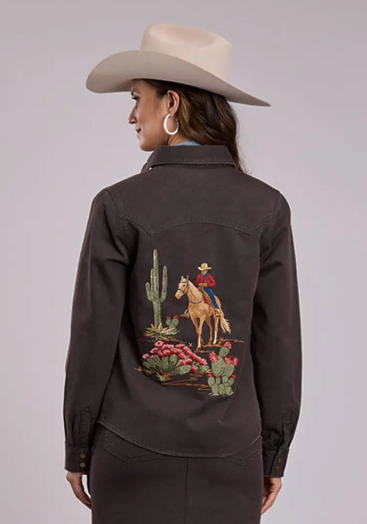 Stetson Women’s Chocolate Denim Embroidered Shirt Jacket Women’s Jacket