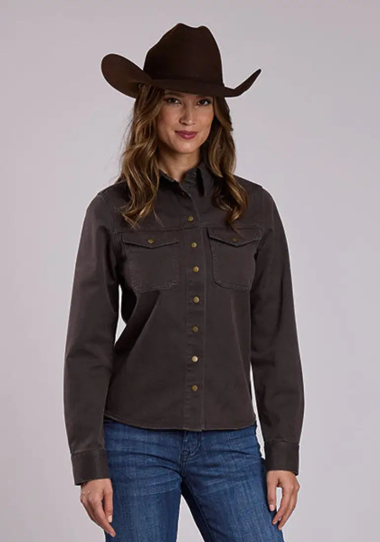 Stetson Women’s Chocolate Denim Embroidered Shirt Jacket Women’s Jacket