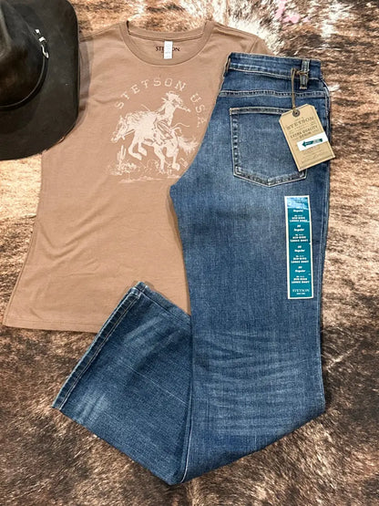 Stetson Women’s Dark Wash Plain Pocket 641 Loose Fit Bootcut Jean Women’s Bottoms