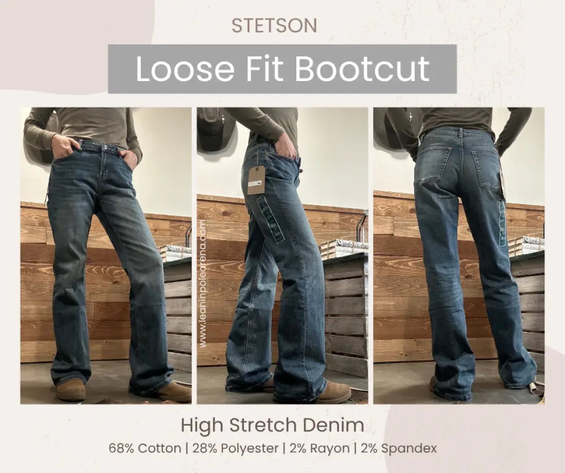Stetson Women’s Dark Wash Plain Pocket 641 Loose Fit Bootcut Jean Women’s Bottoms