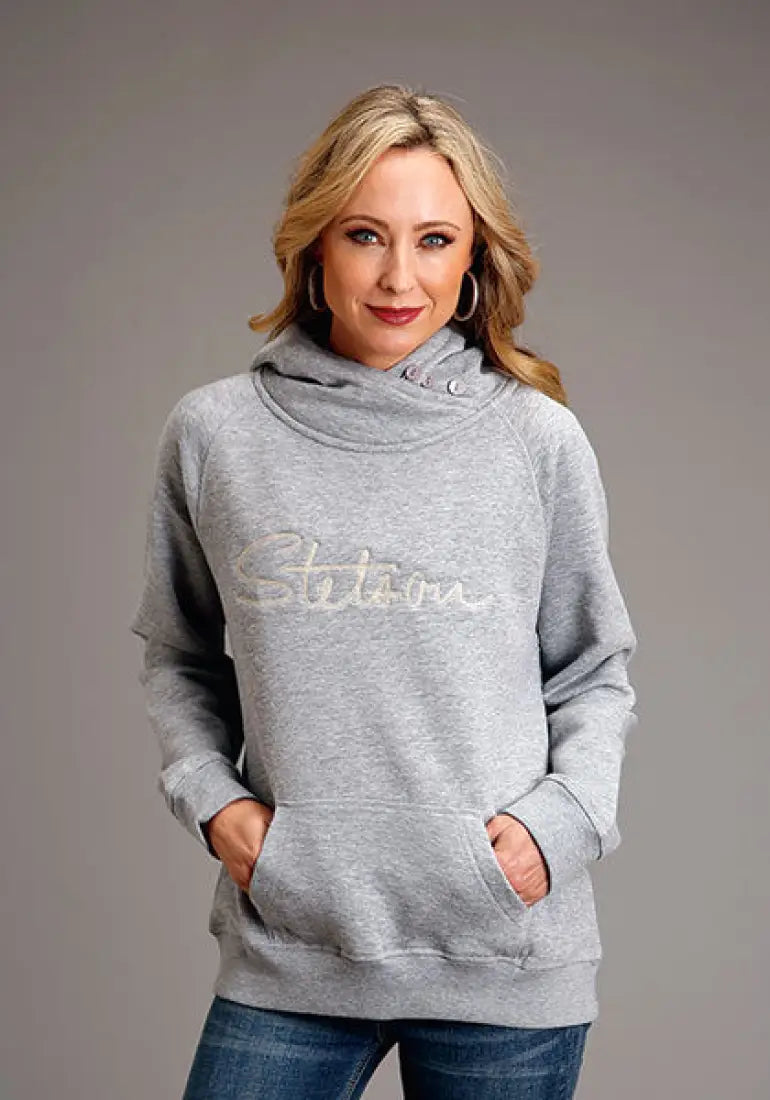 Stetson Women’s Heather Gray Chain Embroidery Hoodie Small Women’s Pullover