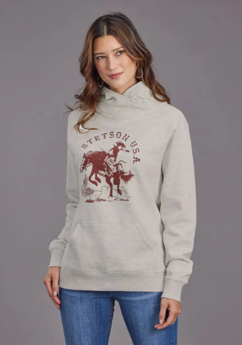 Stetson Women’s Oatmeal Rust Bronc Hoodie Small Women’s Pullover
