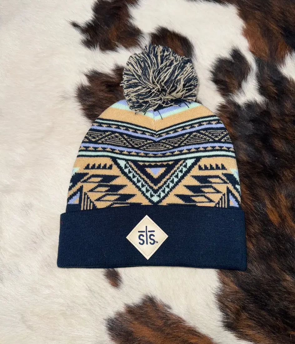 STS Aztec Pom Beanie Blue Winter Hats